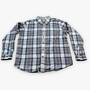 LL Bean Flannel Shirt Plaid Mens 52" chest (XL?)  Blue Brown‎